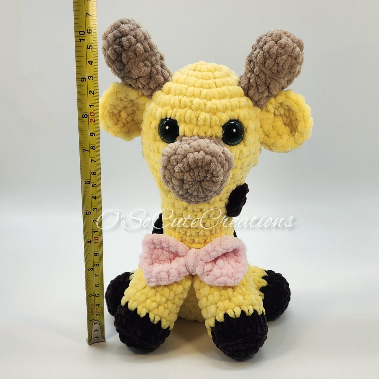 Crochet Giraffe Plushie with Pink Bow