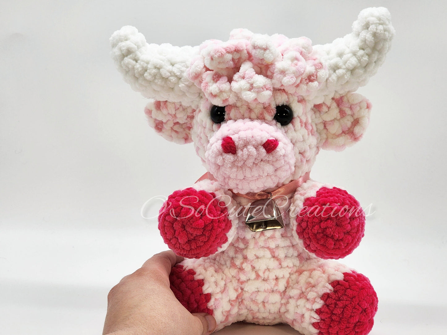 Cherry Blossom Highland Cow Crochet Plushie