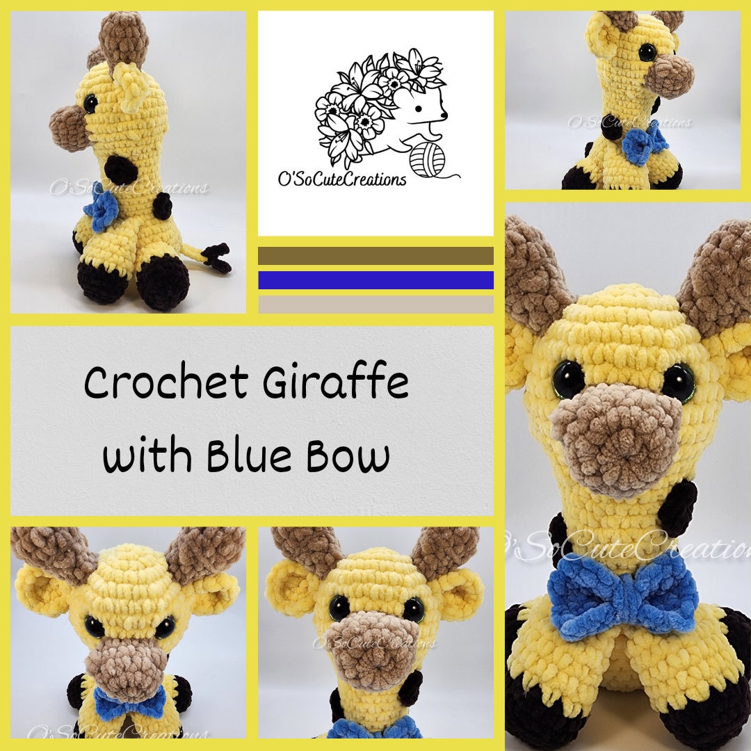 Crochet Giraffe Plushie with Blue Bow