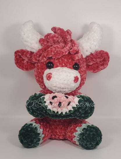 Crochet Watermelon Highland Cow Plushie