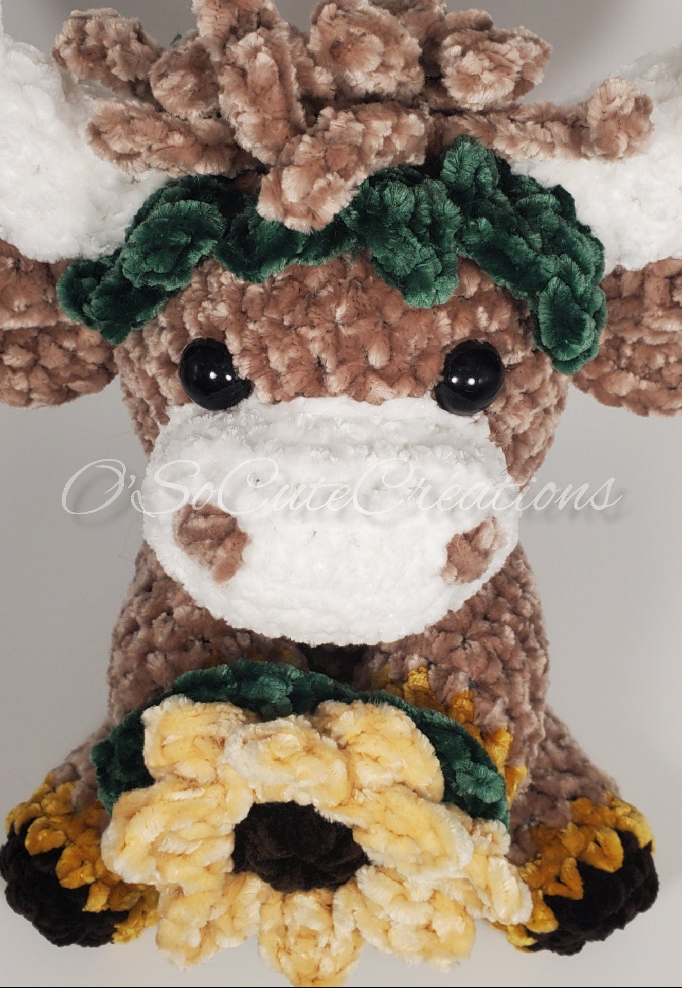 Crochet Sunflower Highland Cow Plushie