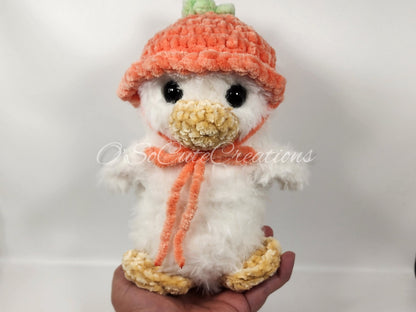 Crochet Duck Plushie with Peach Bucket Hat