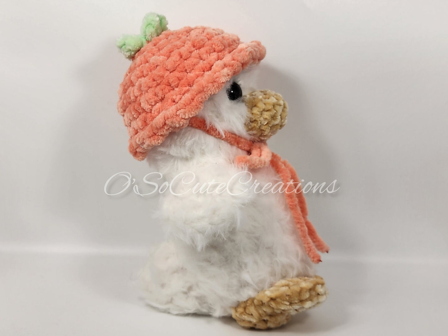 Crochet Duck Plushie with Peach Bucket Hat