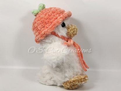 Crochet Duck Plushie with Peach Bucket Hat