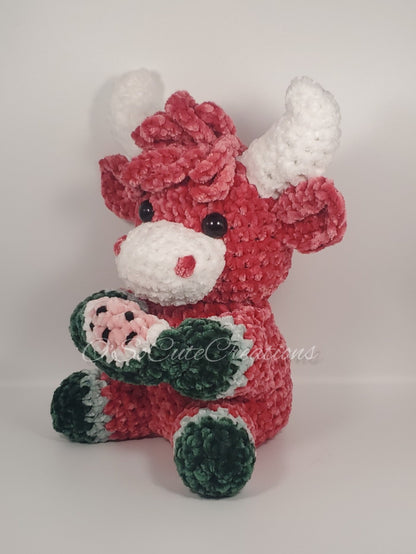 Crochet Watermelon Highland Cow Plushie