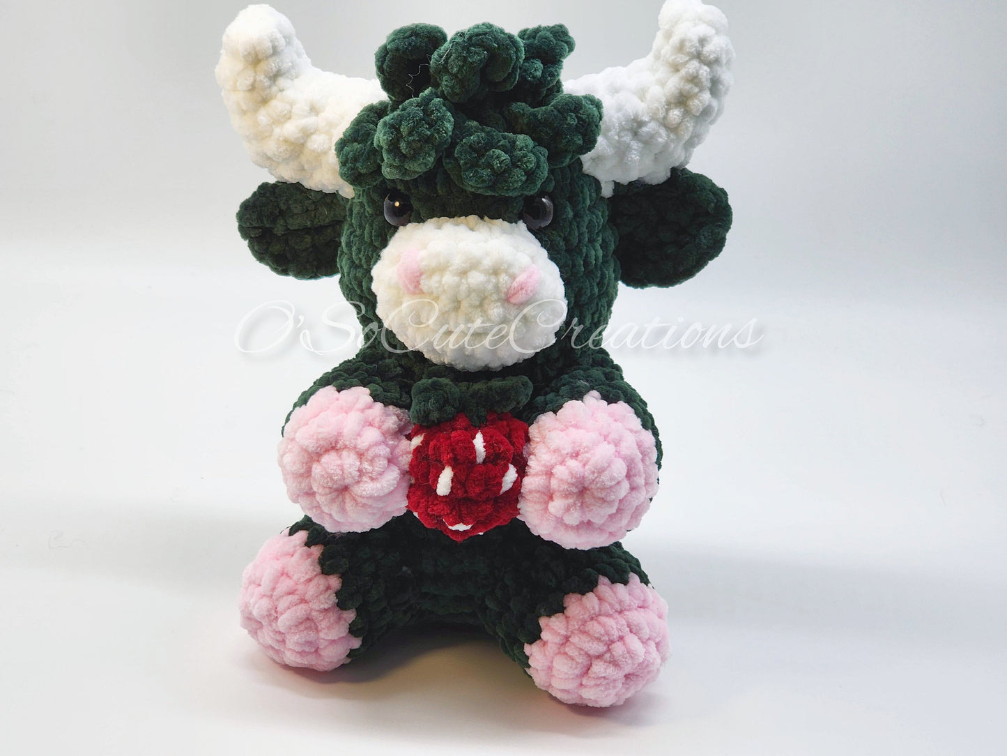 Dark Green Strawberry Highland Cow Plushie