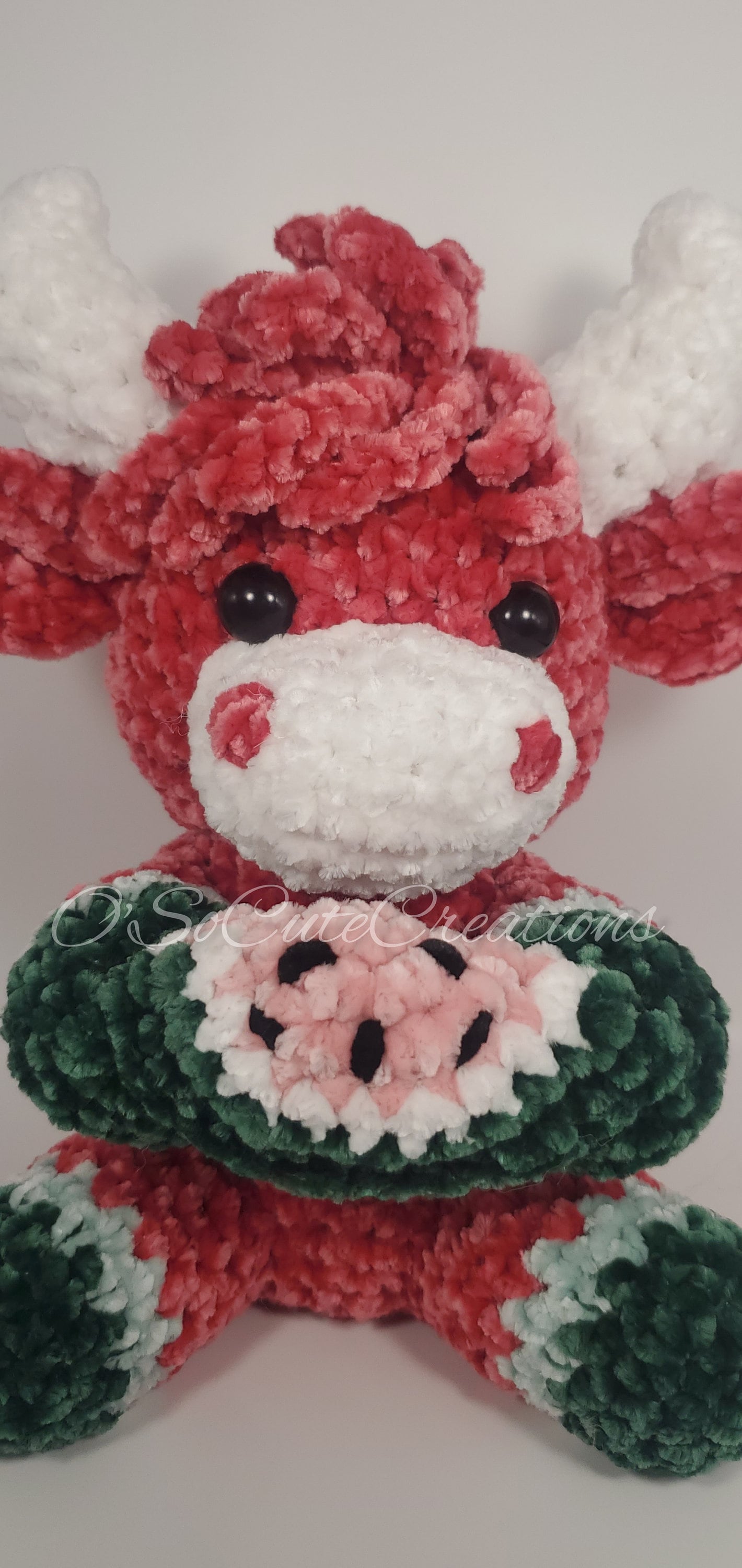 Crochet Watermelon Highland Cow Plushie