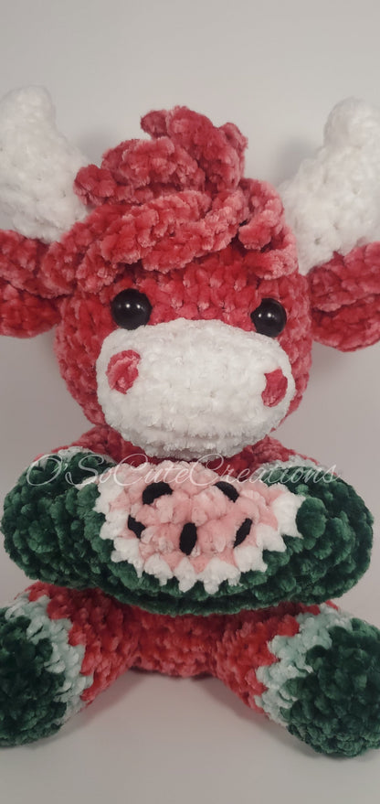 Crochet Watermelon Highland Cow Plushie