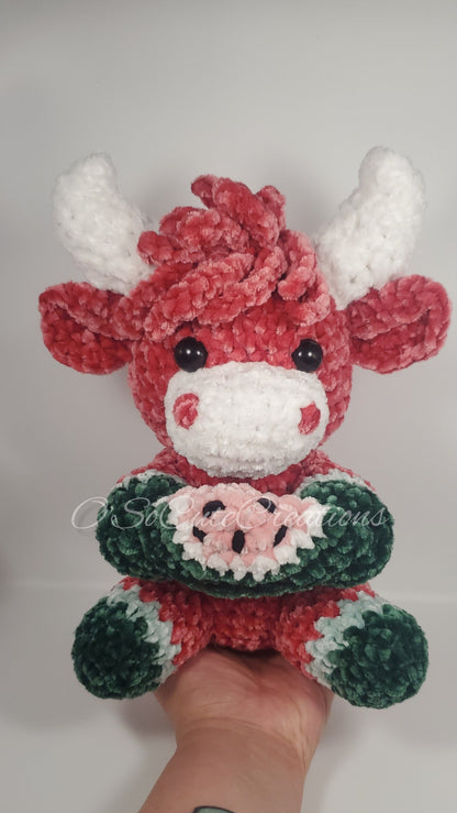 Crochet Watermelon Highland Cow Plushie