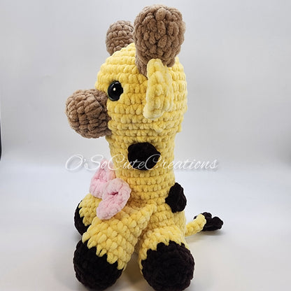 Crochet Giraffe Plushie with Pink Bow