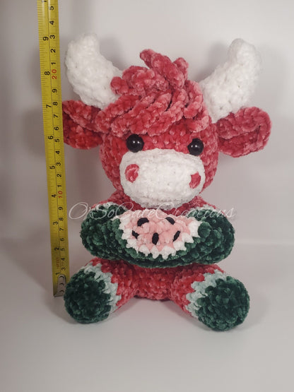Crochet Watermelon Highland Cow Plushie
