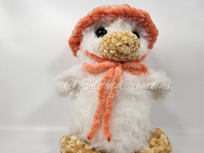 Crochet Duck Plushie with Peach Bucket Hat