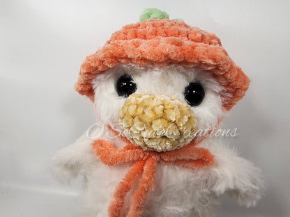 Crochet Duck Plushie with Peach Bucket Hat