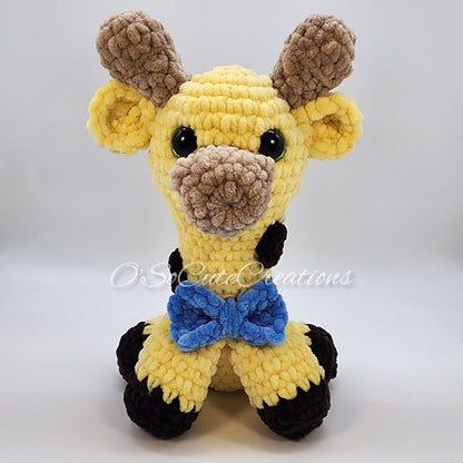 Crochet Giraffe Plushie with Blue Bow