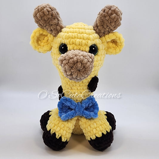 Crochet Giraffe Plushie with Blue Bow