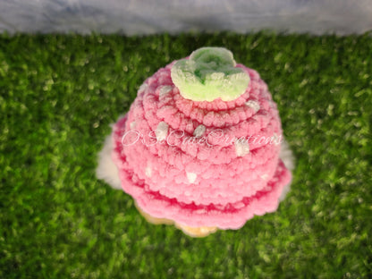 Crochet Duck Plushie with Strawberry Bucket Hat