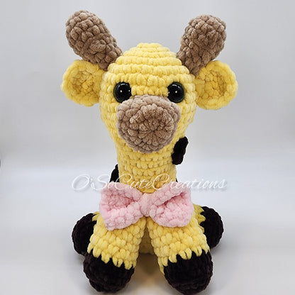 Crochet Giraffe Plushie with Pink Bow