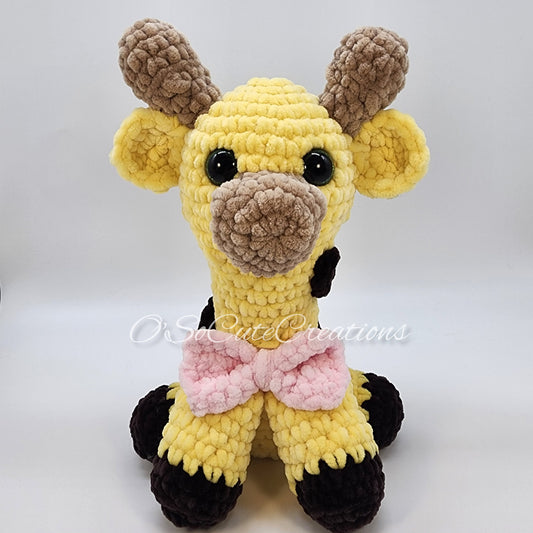 Crochet Giraffe Plushie with Pink Bow