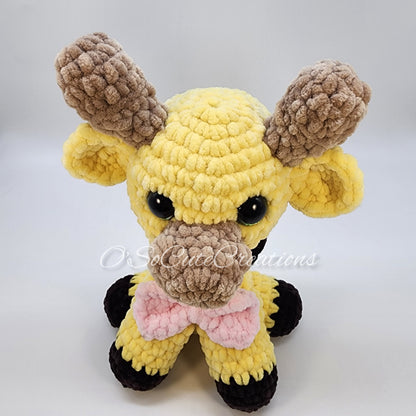 Crochet Giraffe Plushie with Pink Bow
