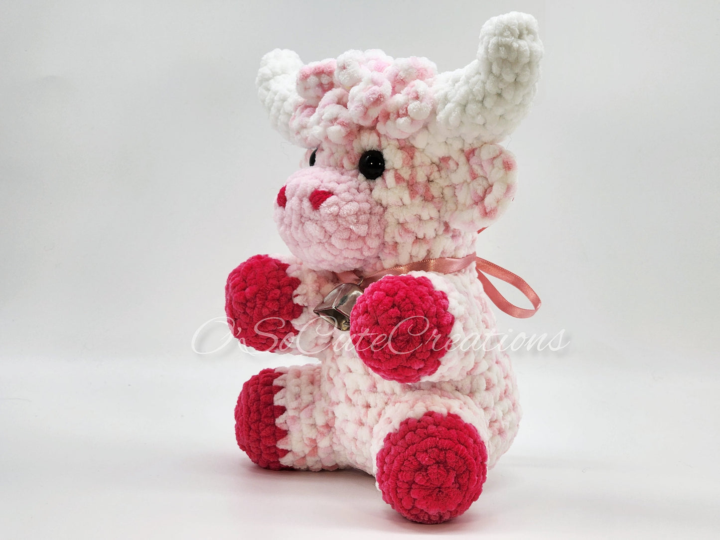 Cherry Blossom Highland Cow Crochet Plushie