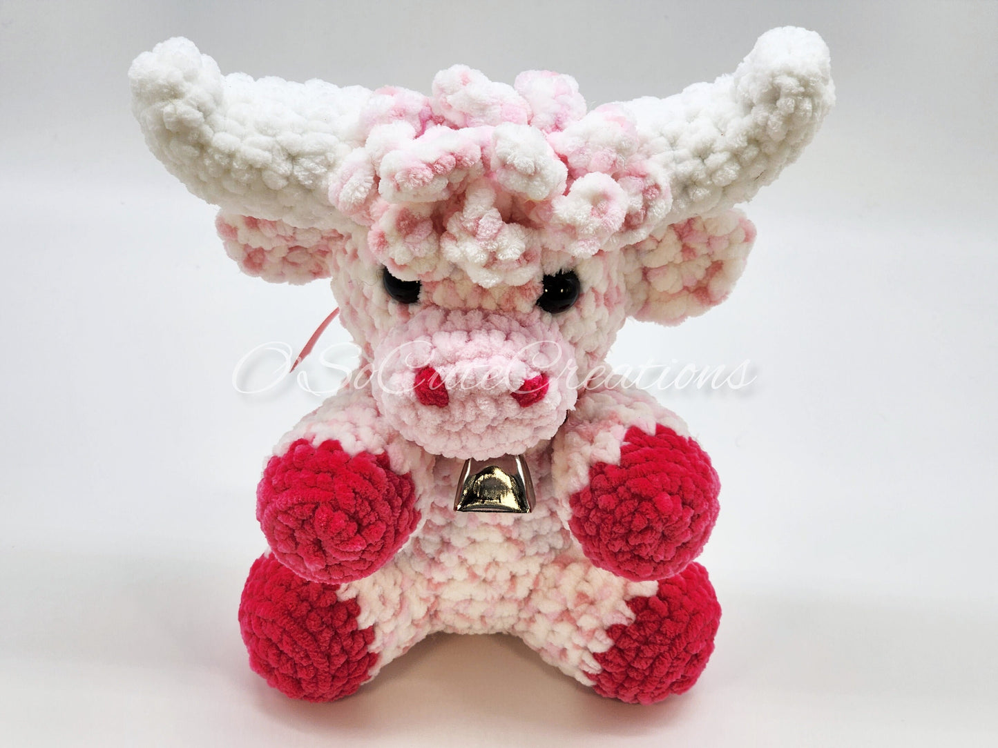 Cherry Blossom Highland Cow Crochet Plushie