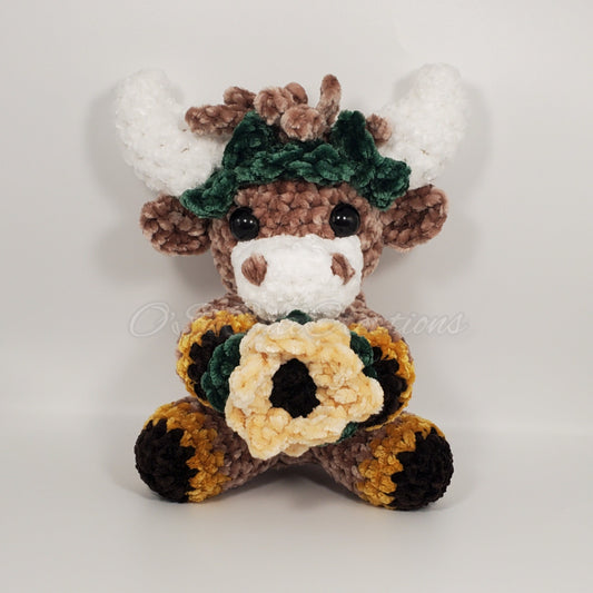 Crochet Mini Sunflower Highland Cow Plushie