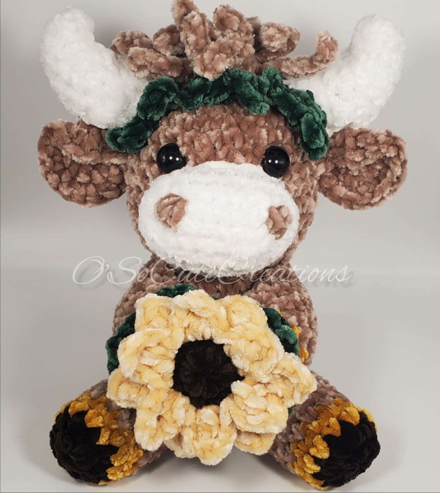 Crochet Sunflower Highland Cow Plushie