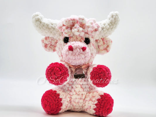 Cherry Blossom Highland Cow Crochet Plushie