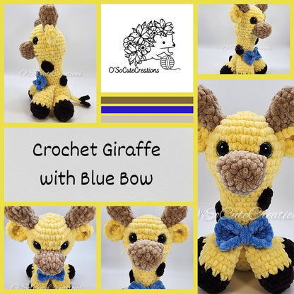 Crochet Giraffe Plushie with Blue Bow