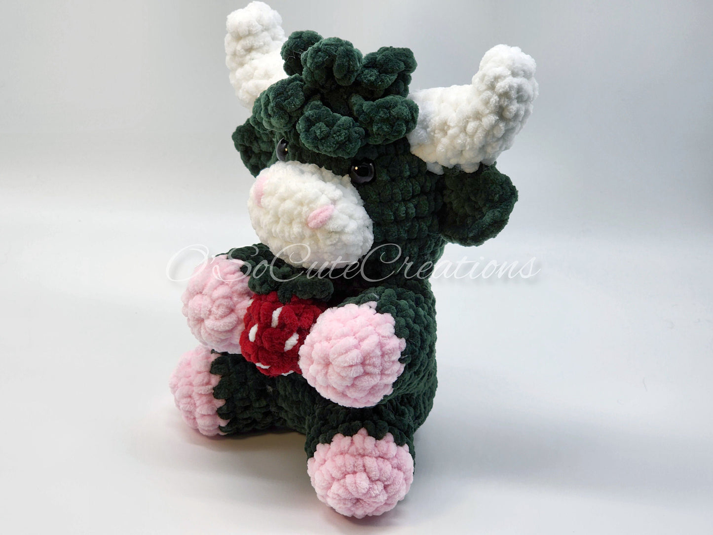 Dark Green Strawberry Highland Cow Plushie