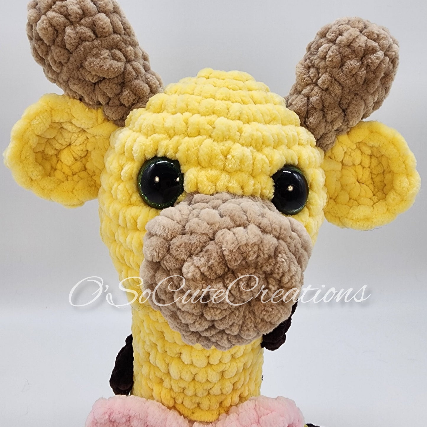 Crochet Giraffe Plushie with Pink Bow
