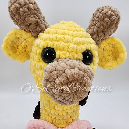 Crochet Giraffe Plushie with Pink Bow