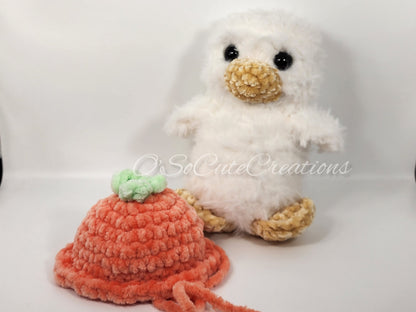 Crochet Duck Plushie with Peach Bucket Hat