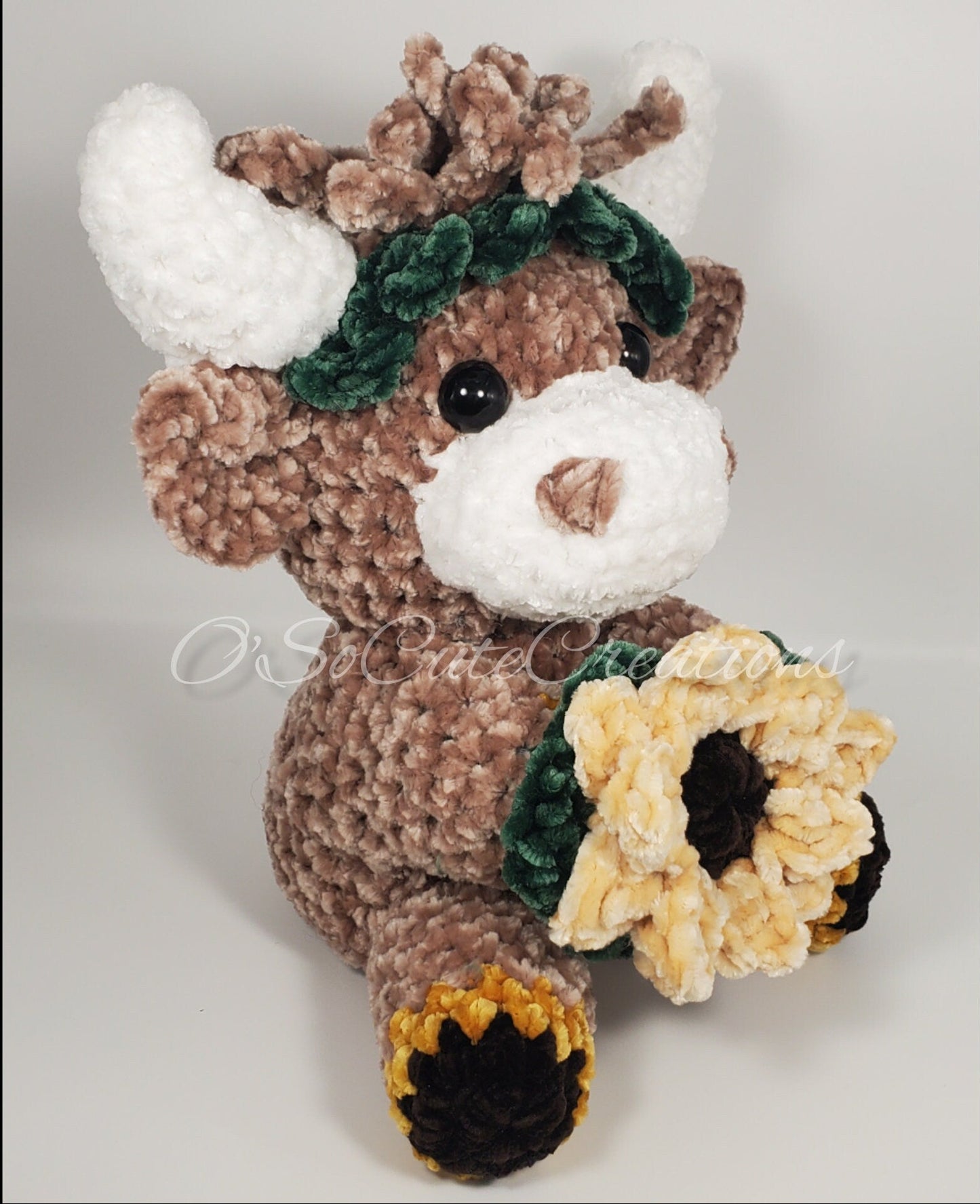 Crochet Sunflower Highland Cow Plushie
