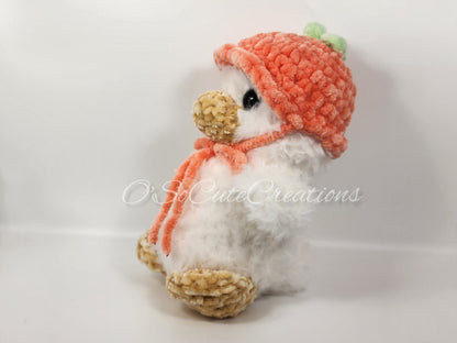 Crochet Duck Plushie with Peach Bucket Hat