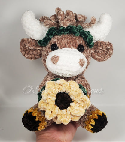 Crochet Sunflower Highland Cow Plushie