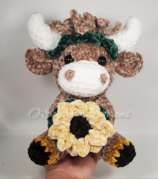 Crochet Sunflower Highland Cow Plushie