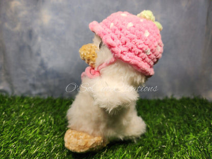 Crochet Duck Plushie with Strawberry Bucket Hat