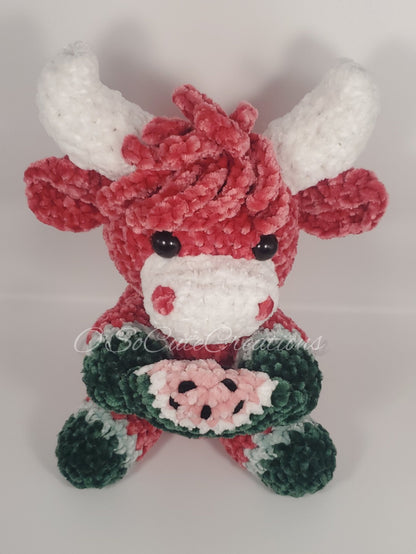 Crochet Watermelon Highland Cow Plushie